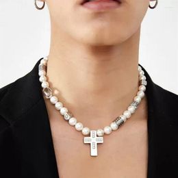 Chains Fashion Stainless Steel Cross Pearl Necklace For Women Men Male Street Hip Hop Neck Jewelry Trend 2022Chains Sidn22281o