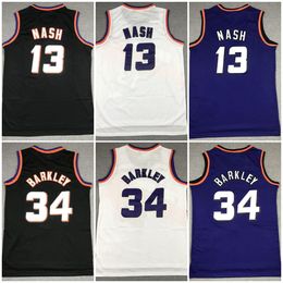Retro Mens 13 Steve Nash Basketball Jersey Charles barkley Black White Vintage Jerseys Mesh