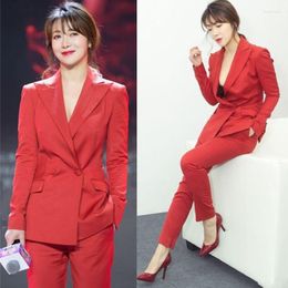 Women's Tracksuits Women Two Piece Outfits Fashion Double-breasted Solid Colour Suit Female Slim Temperament Professional 2 Sets