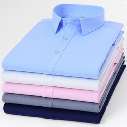 Men's Casual Shirts Men's Long Sleeve Elastic Bamboo Fiber Wrinkle Dress Shirt Pocketless Standard Fit Business Work Office Easy Care