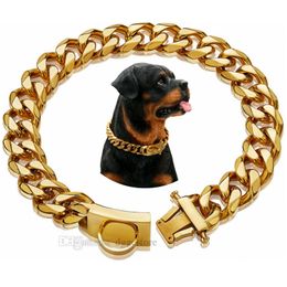 gold cuban chain NZ - Lifetime Gold Dog Chain Collars Walking Metal Chain Collar with Design Secure Buckle 18K Cuban Link Strong Heavy Duty Chew Proof for Small Dogs 19MM 10IN B150