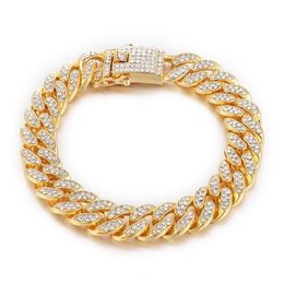 TB-0022 22 cm x 13 mm Hip Hop Jewelry Big Full Crystals11 Cuban Bracelets For Men 18k Gold Plated No Fade260x