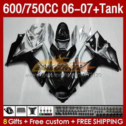 Injection Mould Fairings & Tank For SUZUKI GSXR600 750CC GSXR-750 K6 GSX-R600 06-07 154No.5 600CC GSXR 600 750 CC GSXR750 06 07 GSXR-600 2006 2007 OEM Fairing black silvery