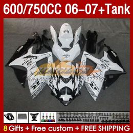 Injection Mold Fairings & Tank For SUZUKI GSXR600 750CC GSXR-750 white glossy K6 GSX-R600 06-07 154No.18 600CC GSXR 600 750 CC GSXR750 06 07 GSXR-600 2006 2007 OEM Fairing