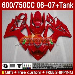 Injection Mould Fairings & Tank For SUZUKI GSXR750 GSXR600 K6 GSX-R600 2006 2007 154No.42 GSXR-750 GSXR 600 750 CC 750CC 06-07 600CC GSXR-600 06 07 OEM Fairing glossy red