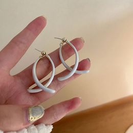 Dangle & Chandelier Vintage Drop Glaze Semicircle Cross Dangle Earrings For Women Back White Colour Paint Hanging Earrings Girl Wedding Party Bijoux