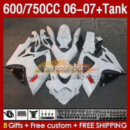 Injection Mold Fairings & Tank For SUZUKI GSXR600 750CC GSXR-750 K6 GSX-R600 06-07 154No.16 600CC GSXR 600 750 CC GSXR750 06 07 GSXR-600 2006 2007 OEM Fairing glossy white