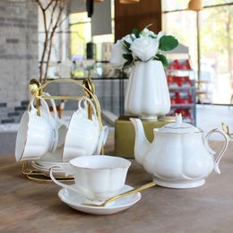 Mugs 860ml White Gold Glass Teapot Ceramic Lid Base Warm Candle Holder Tea Pot Cup And Saucer Set Fruit Juice Water Flower Kettle