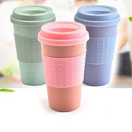 Mugs Eco-friendly Creative Coffee Tea Cup Wheat Straw Travel Water Drink Mug With Silicone Lid