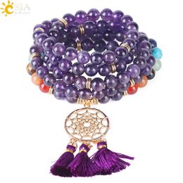 CSJA Indian Dream Catcher Bracelet Multiple Layer Wrap Natural Gems Stone 108 Mala Beaded Bracelets 7 Chakras 2018 Yoga Prayer Jewellery 249e