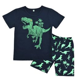 Runytek Toddler Boys Pajamas Shorts Set Summer Clothes 100% Cotton Dinosaur Sleepwear Kids Pjs 