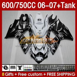 Injection Mould Fairings & Tank For SUZUKI GSXR600 750CC GSXR-750 K6 black stock GSX-R600 06-07 154No.4 600CC GSXR 600 750 CC GSXR750 06 07 GSXR-600 2006 2007 OEM Fairing