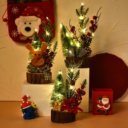 Christmas tree decorations led luminous wooden bottom desktop mini ornaments