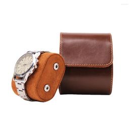 Watch Boxes Roll Single Card Slot Box High-grade PU Business Brown Leather Storage For Travel Display Protection