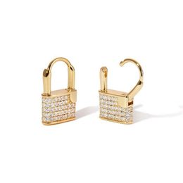 Hoop & Huggie Original Brand Korean 925 Sterling Silver Lock CZ Stone Pave Padlock Earring Gold247x