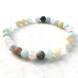 MG0857 6 mm Rose Quartz and Amazonite Bracelet Women's Natural Crystal Mala Bracelet Tibetan Balance Protection Bracelet306l