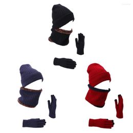 Berets Acrylic Fibers Hat Scarf And Glove Set Women Winter Hats 3-Piece Beanie Neck Warmer Touchscreen Gloves For Men Girls