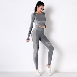 Women's Two Piece Pants 2PCS/Set Women Yoga Suits Sexy Sets Fitness Gym Seamless High Waist Long Sleeve Top Running