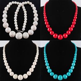 Chokers Necklaces For Women Jewellery White Red Blue Turquoises Stone Graduated Round Beads Beaded Strand 19 Inches BF313