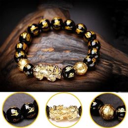 Black Obsidian Wealth Bracelet Adjustable Releases Negative Energies Bracelet with Golden Pi Xiu Lucky Wealthy Amulet Bracelet282v