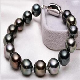Fine pearl Jewellery Charming 7 5 10-11mm natutal tahitian genuine black peacock round pearls bracelet265S
