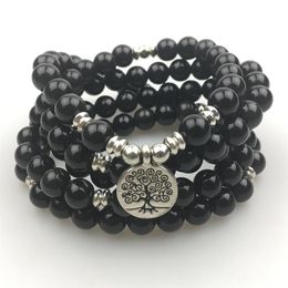 SN1166 New Design Women's Mala Beads Bracelet Trendy Yoga Necklace Tree of Life Black Agate Bracelet 296p