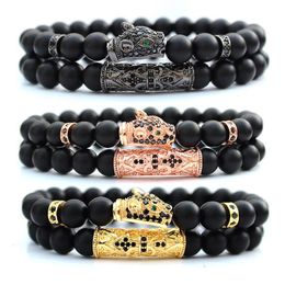 natural black stone beads pulseras hombre mens jewellery leopard bracelet 2pcs set braclet for men Jewellery bracciali armbanden206b288r