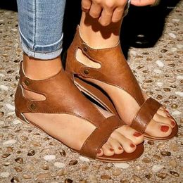 Sandals Women Soft Leather Flat Shoes Plus Size Peep Toe Summer Casual Gladiator Beach Sandalias Mujer