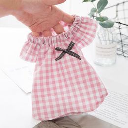 Dog Apparel Cute Plaid Puppy Pet Skirt Summer Doll Shirt Thin Breathable Princess Dress Lovely For Small Teddy Poodle