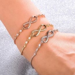 Stainless Steel Infinity Bracelets Crystal Simple Heartbeat Rose Friendship Adjustable For Women Wedding Jewellery Gifts Charm240s