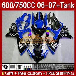 OEM Fairings & Tank For SUZUKI GSXR 600 750 CC GSX-R600 GSXR750 2006-2007 154No.99 GSXR-600 GSXR600 K6 600CC 750CC 2006 2007 GSXR-750 06 07 Injection Fairing blue stock blk