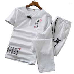 Men's Tracksuits Chinese Retro Style Embroidery Men Short-sleeved Suit Large Size 6XL Seven Colours Select Mens Two-piece Sets Pants
