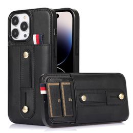 Drop Protection Leather Hidden Card Slots Wallet Cases For iPhone 14 Pro Max 13 12 11 XR XS X 8 7 Plus Hand Loop Strap Stand Phone Cover Funda