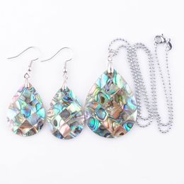 Natural Paua Abalone Shell Water Drop Fashion Jewellery Set For Women Party Gift Beads Dangle Pendant Dangle Hook Earring Chain 45cmQ3006