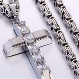 316L Stainless Steel Fashion Jewlery Byzantine Box Link Chain Necklace Cross Pendants For Men Women Hip Hop Accessories K3590293O