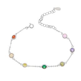 rainbow Colour cz station bracelet bezel round Disc charm Colourful summer gift 925 sterling silvelr mimniam chains for girl2012