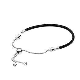 Black Leather Slider Bracelet Fashion Women Party Jewellery Original Box For pandora Real Sterling Silver girlfriend Gift Charms Bracelets