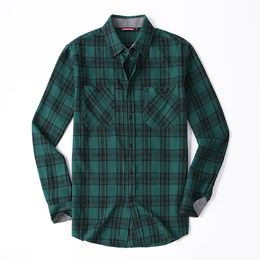 Flannel Shirts Mens Pure Cotton Plaid Shirt with Chest Pocket Spring Autumn Casual Lapel Long Sleeve Blouse 2XL