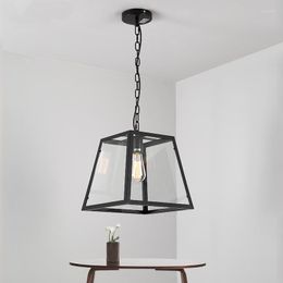 Pendant Lamps Loft Industrial Wind Retro Wrought Iron Lamp American Coffee Restaurant Bar Creative Four Rectangular Glass Box Chandelier