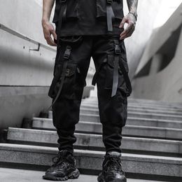 Men's Pants Hip Hop Ribbons Multi-pockets Cargo Men Harajuku Casual Tactical Sweatpants Elastic Waist Techwear Jogger Street
