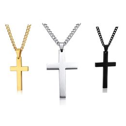 Pendant Necklaces Stainless Steel Titanium Faith Crucifix Cross Pendant Necklace Choker Gold/Black Chain For Men Women Jewellery Jesus Dh0D6