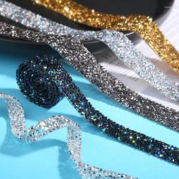 Fabric And Sewing 1 Yard Trim Patches Crystal AB Strass Fix Rhinestone Tape Applicator Ribbon With Rhinestones Iron On Appliques For Dresses