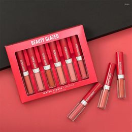 Lip Gloss Arrival 6pcs/set Beauty Glazed Matte Lipstick Set Glaze Velvet Liquid Non-stick Cup Nude Gift Cosmetics Makeup