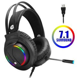 Headsets Gaming Headset Gamer Headphones 7.1 Surround Sound USB Wired RGB Light Game Earphone With Microphone For PC Laptop Xbox One T220916