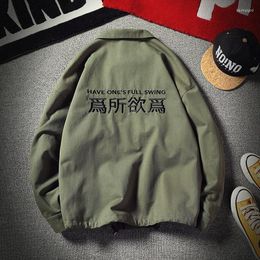 Men's Jackets Men's Autumn Embroidered Multi-Pockets Jacket Men High Street Casual Army Green Work Loose Fit Long Sleeve Outwear