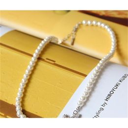 100% S925 Sterling Silver Women Shell Pearl Necklace Girls Elegant Planet Pendant Wedding Jewellery Niche Chokers 220326204F