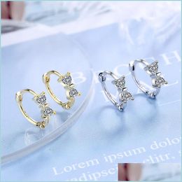 Hoop Huggie Small Fresh 925 Sier Earrings Inlaid With Diamonds And Bow Sweet Design For Girls Birthday Gift Drop Delivery 2021 Jewelr Dhklp