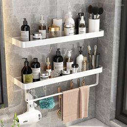 Hooks Space Aluminum Bathroom Shelf Wall Mounted Shower Storage Holder With Towel Rack White Toilet Organizer Accessories