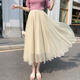 Skirts 2022 Lady Elegant Designers Summer Women Fashion Elastic Waist Midi Party Casual Aline Skirt