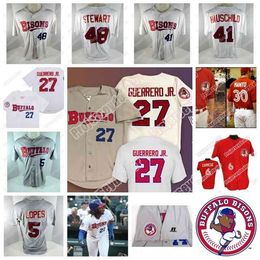 GlaC202 Buffalo Bisons 27 Vladimir Guerrero Jr. 5 Timmy Lopes 41 Mike Hauschild 48 Zach Stewart 14 Luis Santos 33 Justin Shafer Baseball Jersey